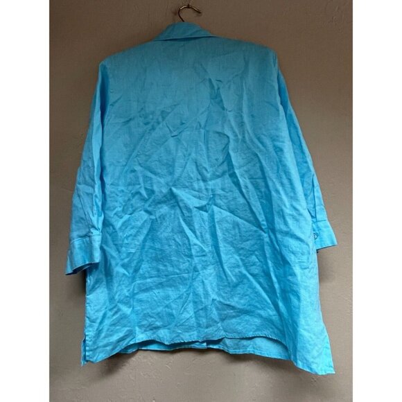 Feel Good Store Top Womens Button Down 3/4 Sleeve Linen Shirt Medium Blue New - Picture 2 of 8